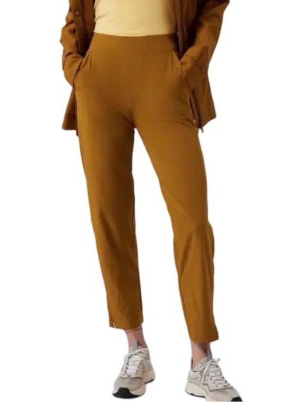 Athleta Brooklyn Mid Rise Ankle Pant brass yellow ochre mustard women's size 4